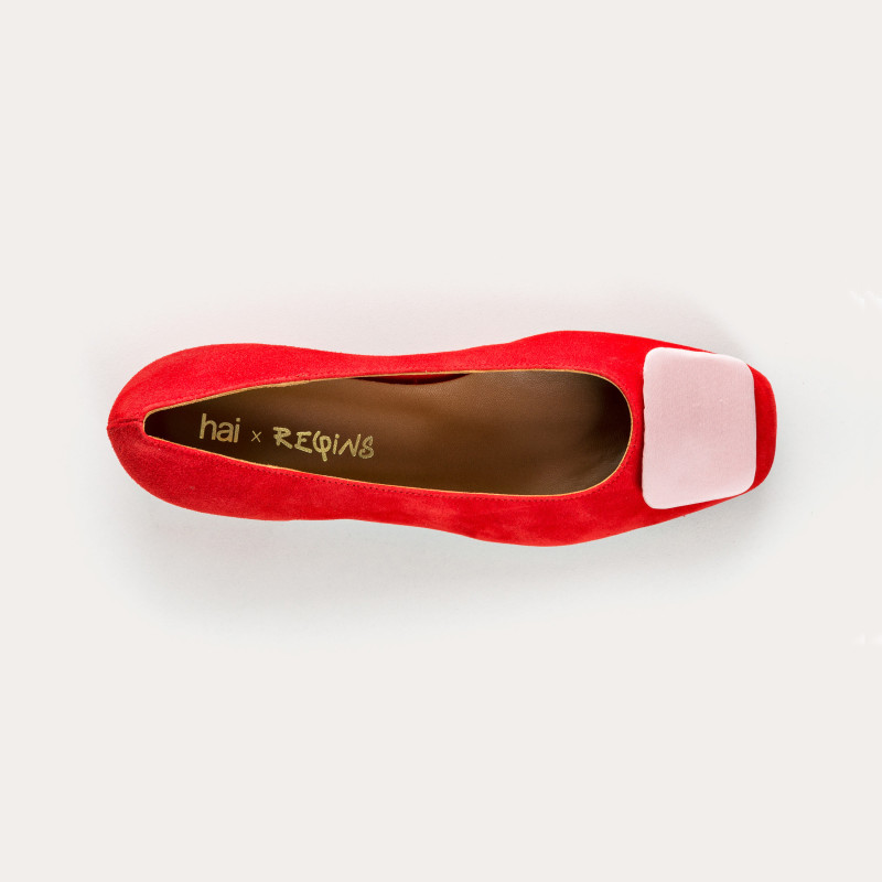 Suede heel ballerinas with silk accessories