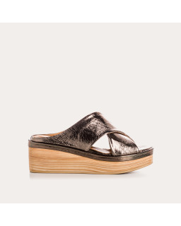 Mules compensées TANYA - sandales à brides cuir métallisé femme | REQINS