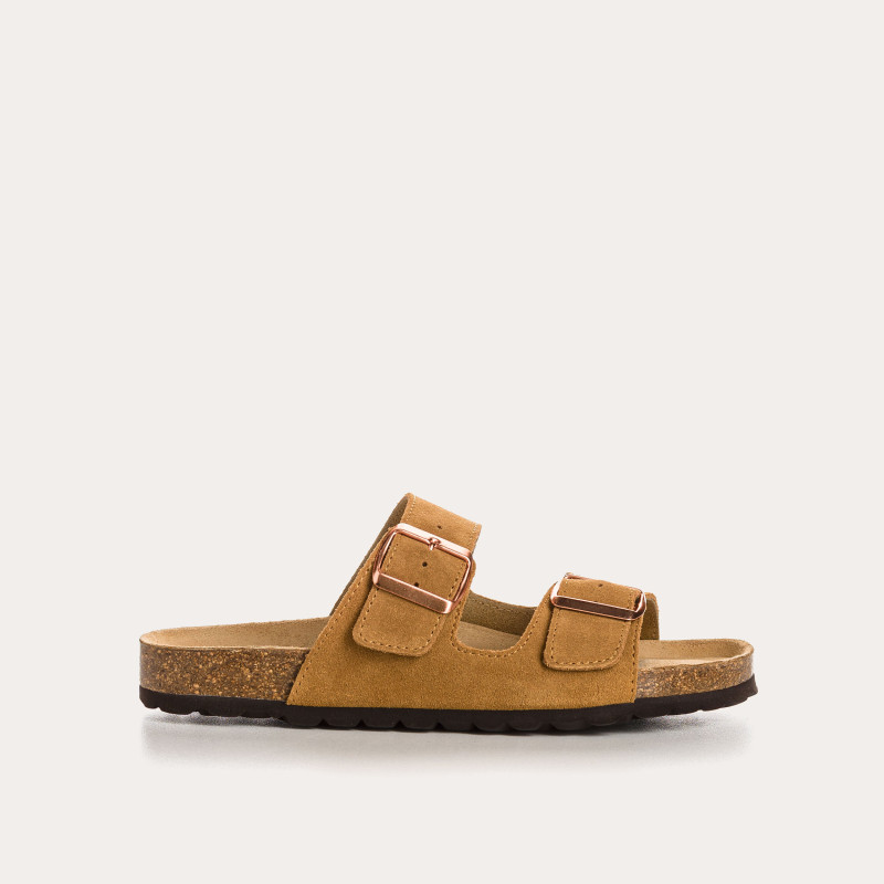 Sandales à brides NUBIA - chaussures anatomiques cuir velours camel femme | REQINS