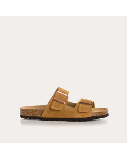 Sandales à brides NUBIA - chaussures anatomiques cuir velours camel femme | REQINS