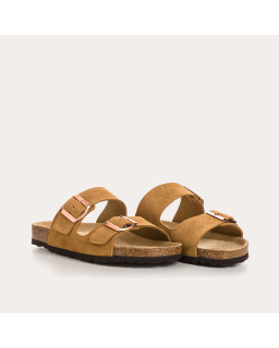 Sandales à brides NUBIA - chaussures anatomiques cuir velours camel femme | REQINS
