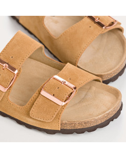 Sandales à brides NUBIA - chaussures anatomiques cuir velours camel femme | REQINS