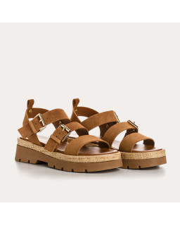 Sandales LOGAN - chaussures femme semelle chunky cuir velours rafia | REQINS