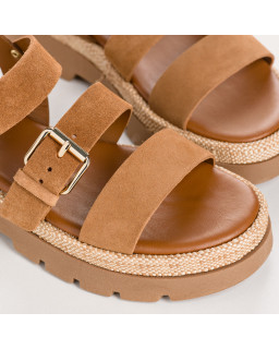 Sandales LOGAN - chaussures femme semelle chunky cuir velours rafia | REQINS