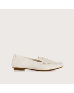 Mocassins HEMA - chaussures femme cuir pailleté beige doré | REQINS