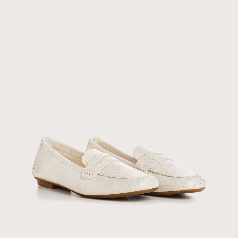 Hema moccasins - Golden beige glittery woman shoes | Reqins