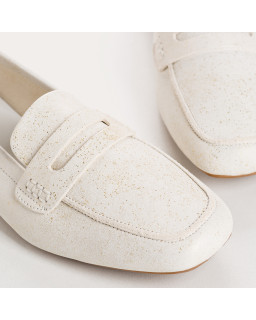 Hema moccasins - Golden beige glittery woman shoes | Reqins