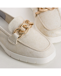 Merry Moccasins - Golden Beige Sequined Leather Shoes | Reqins
