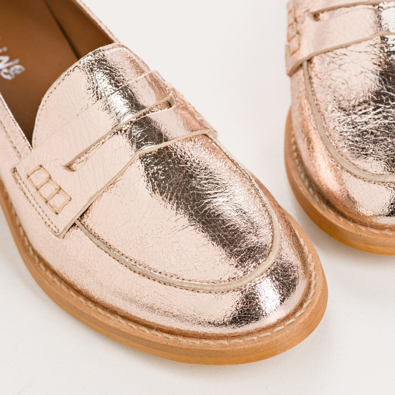 Moccasins College Joya - Pink Femme Metallic Leather Shoes | Reqins