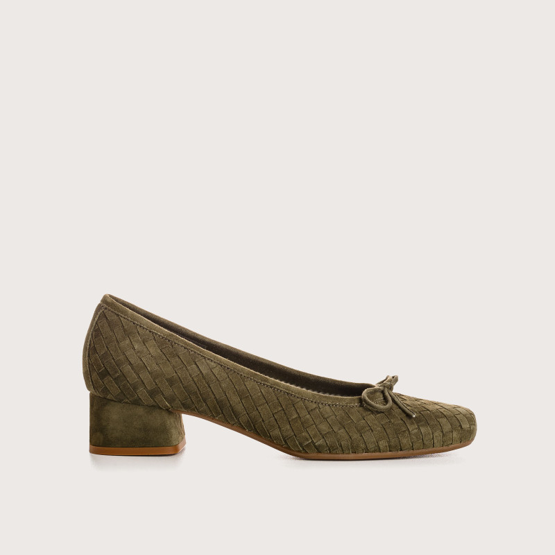 Keira Heeled Ballerinas - Women's Braided Suede Shoes | Reqins