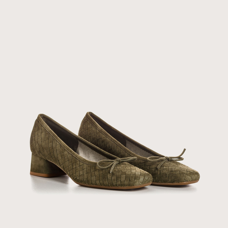 Keira Heeled Ballerinas - Women's Braided Suede Shoes | Reqins