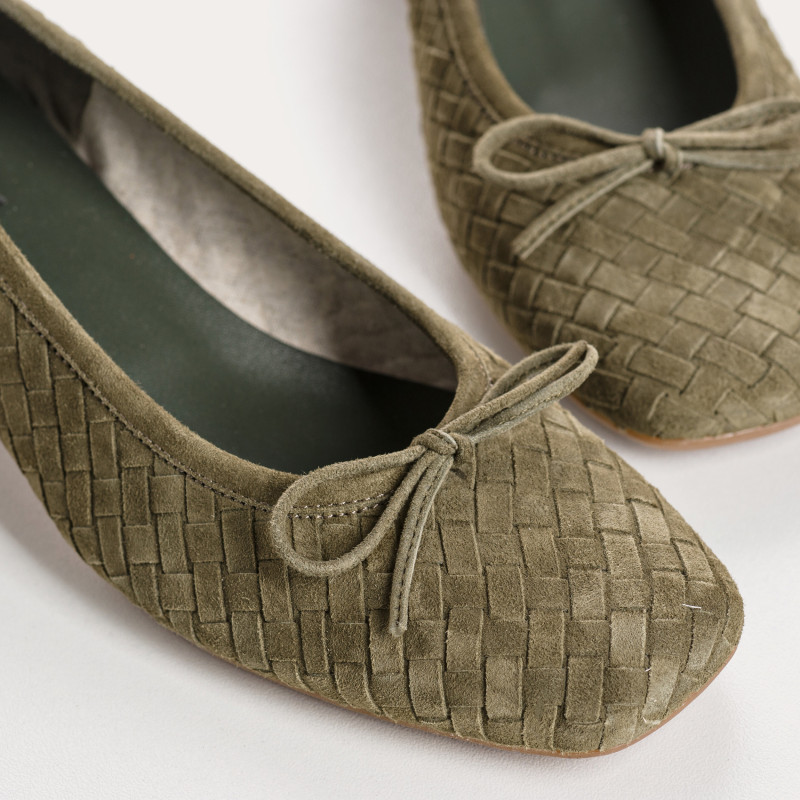 Keira Heeled Ballerinas - Women's Braided Suede Shoes | Reqins