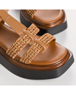 Sandales LAMIA - chaussures femme à semelles compensées cuir macramé | REQINS