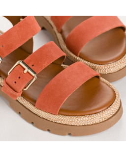 Sandales LOGAN - chaussures femme semelle chunky cuir velours rafia | REQINS