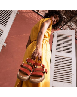 Logan Sandals - Women's Shoes Chunky Flax Velvet Rafia | Reqins