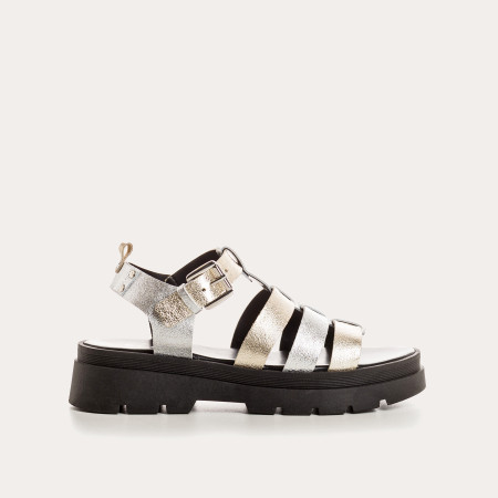 Sandals Luxor - Women's Shoes Chunky Silver Golden Leather | Reqins