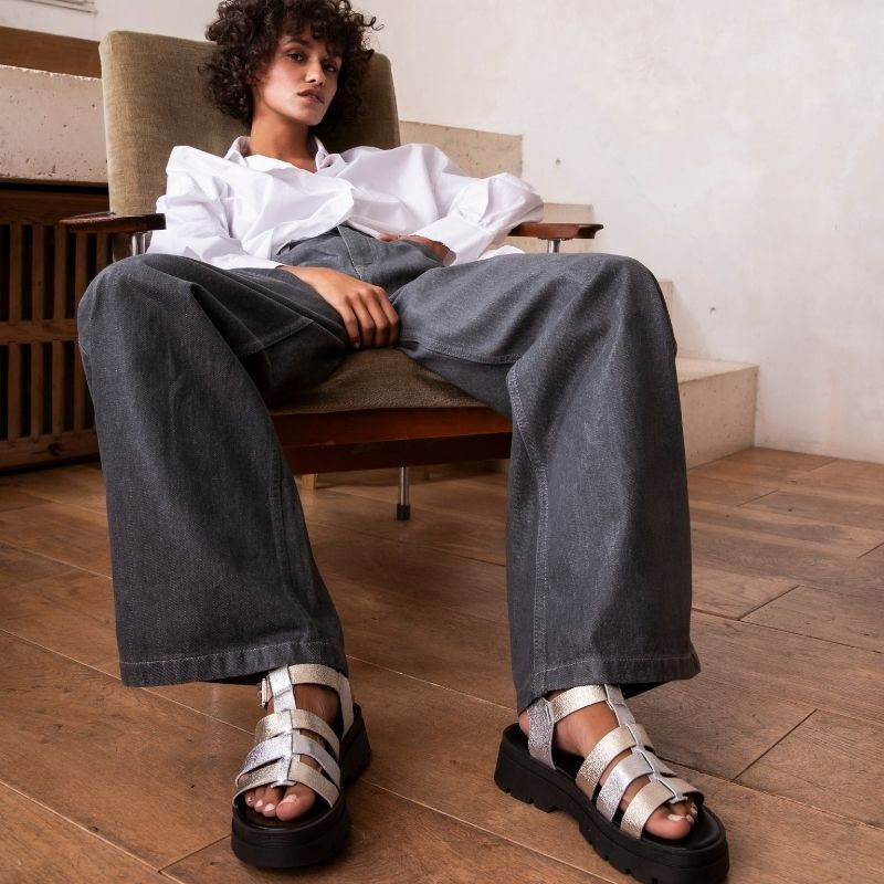 Sandals Luxor - Women's Shoes Chunky Silver Golden Leather | Reqins