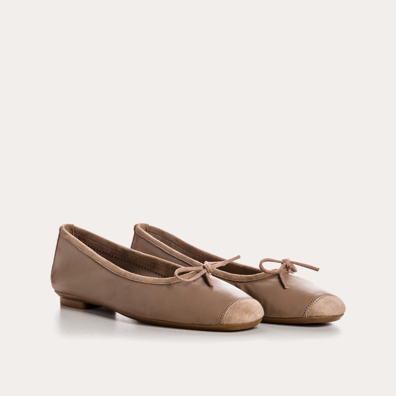 Flat Ballerinas with Smooth Leather Knot and Suede
