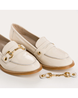 Mocassins JANIS - chaussures femme cuir vernis beige | REQINS