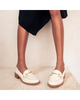 Mocassins JANIS - chaussures femme cuir vernis beige | REQINS