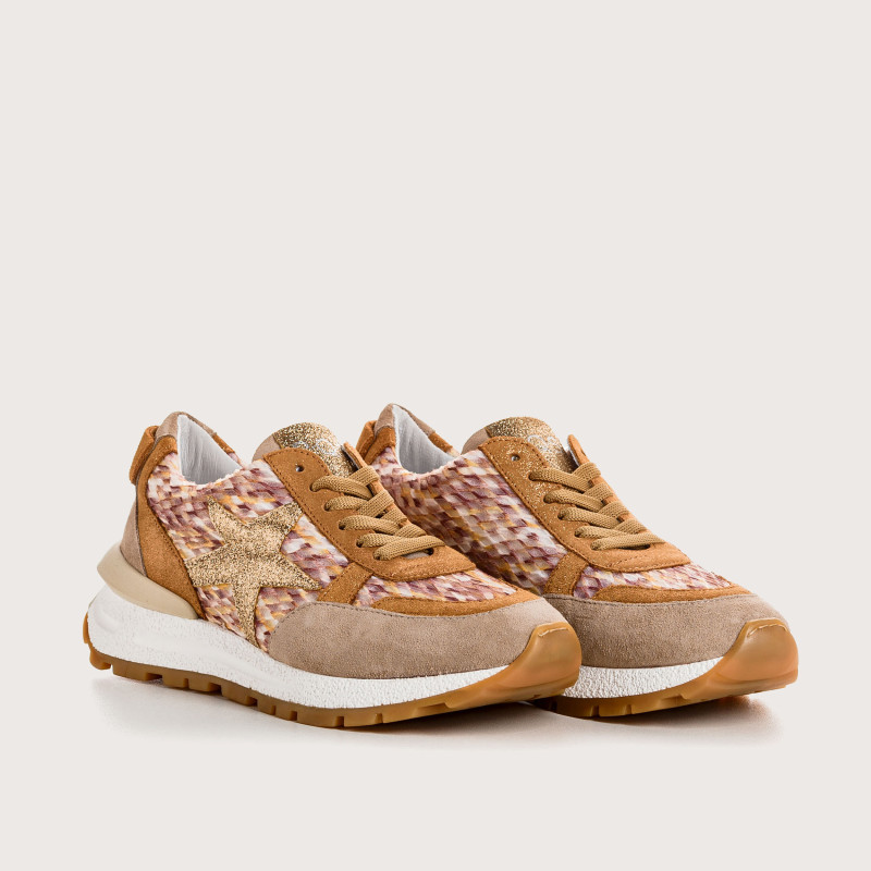 Uranus Sneakers - Lace-up Sneakers Female Printed Camel Leather | Reqins
