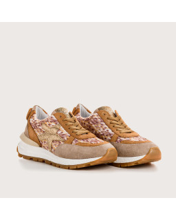 Baskets URANUS - baskets à lacets femme cuir camel imprimé | REQINS