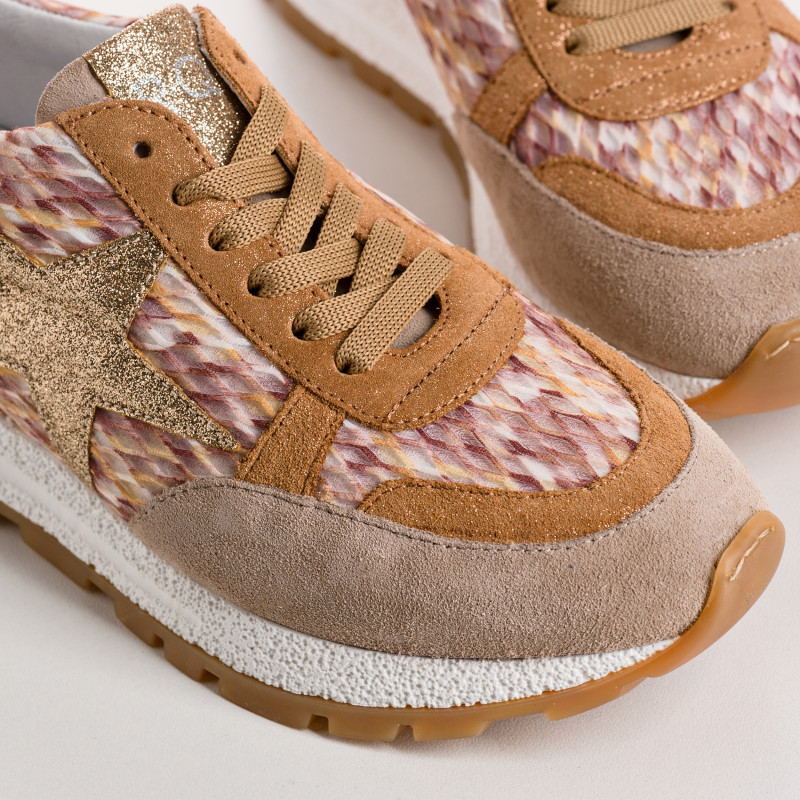 Uranus Sneakers - Lace-up Sneakers Female Printed Camel Leather | Reqins