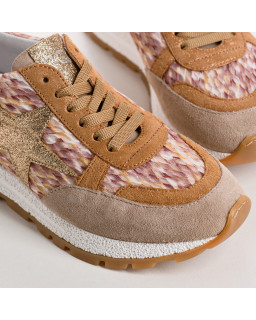 Uranus Sneakers - Lace-up Sneakers Female Printed Camel Leather | Reqins