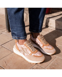 Uranus Sneakers - Lace-up Sneakers Female Printed Camel Leather | Reqins