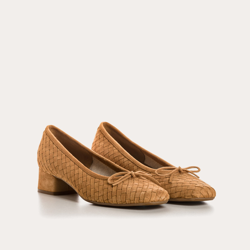 Keira Heeled Ballerinas - Women's Braided Suede Shoes | Reqins