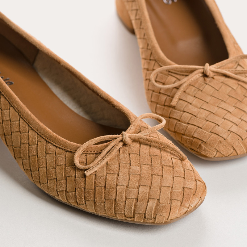 Keira Heeled Ballerinas - Women's Braided Suede Shoes | Reqins