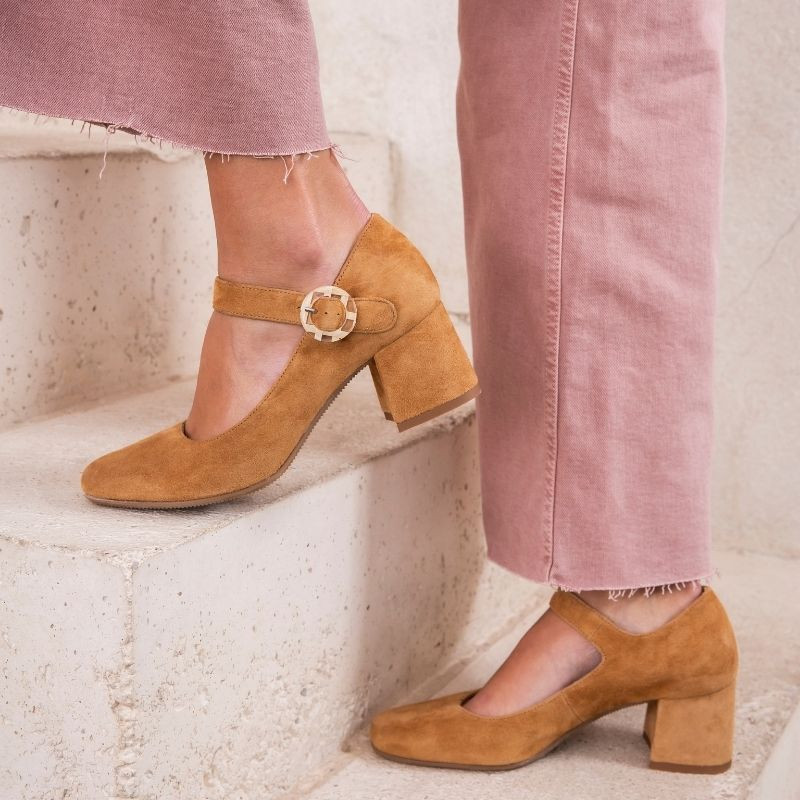 Mary Janes with Gretane Heels - Women's Suede Shoes | Reqins