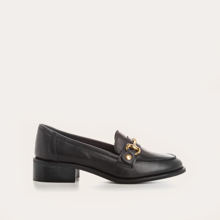 Leather black loafers with removable gilded finish accessories