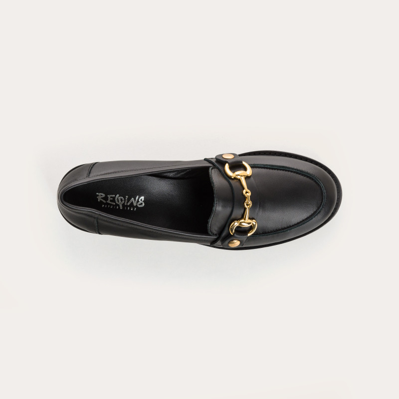 Leather black loafers with removable gilded finish accessories