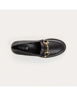 Leather black loafers with removable gilded finish accessories