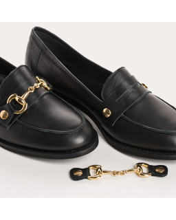 Leather black loafers with removable gilded finish accessories