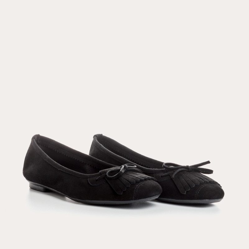 Hindi leather velvet ballerinas with fringes