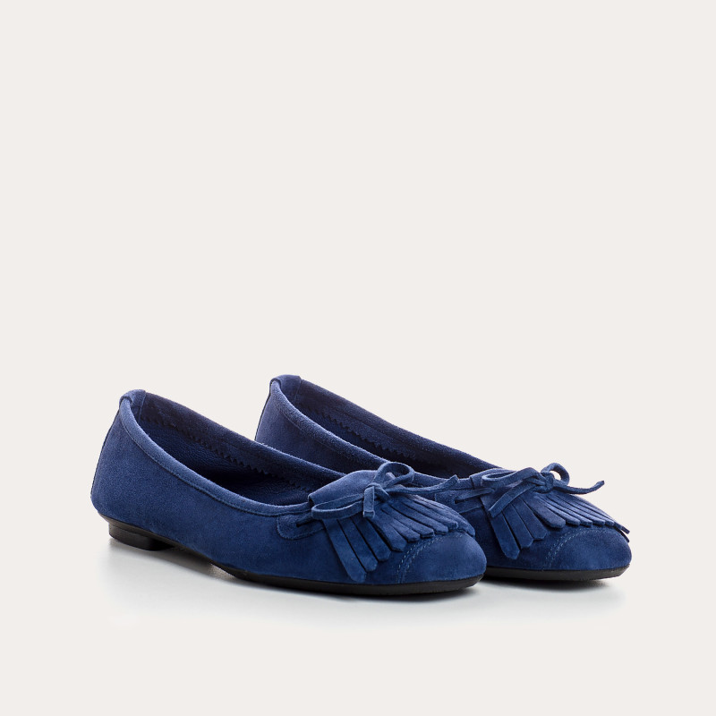 Hindi leather velvet ballerinas with fringes