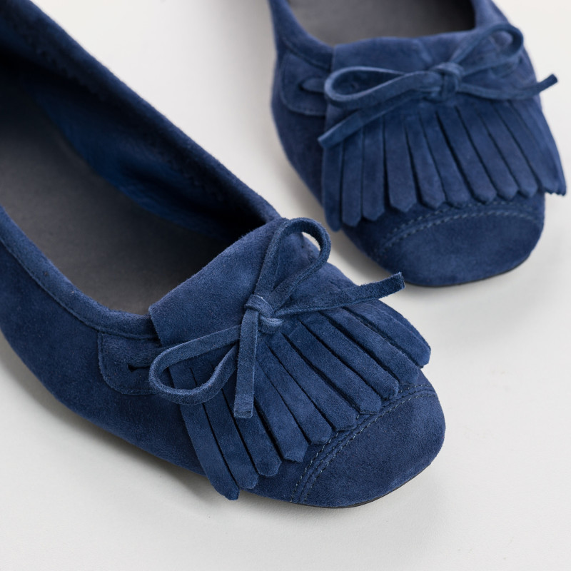 Hindi leather velvet ballerinas with fringes