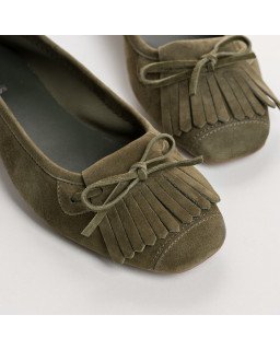 Ballerines Hindi en cuir velours à franges | Reqins