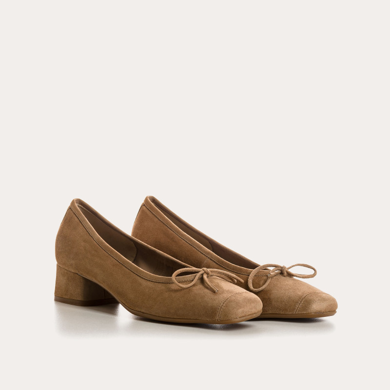 Velvet leather heeled ballerinas with knot