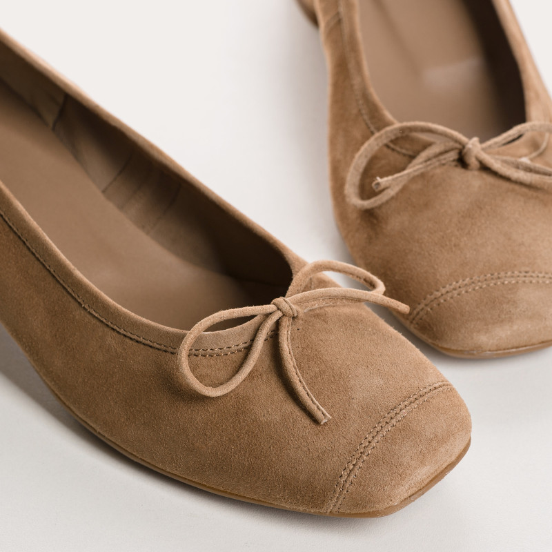 Velvet leather heeled ballerinas with knot