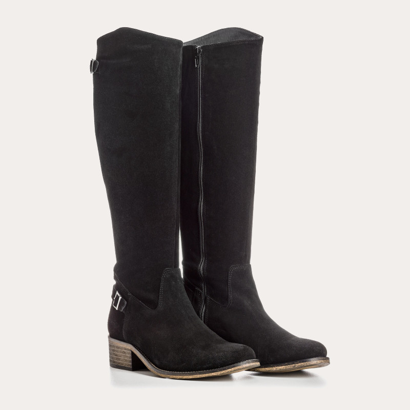 Suede rider boots with internal zip