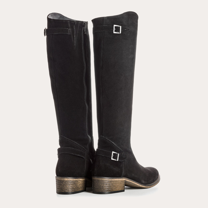 Suede rider boots with internal zip