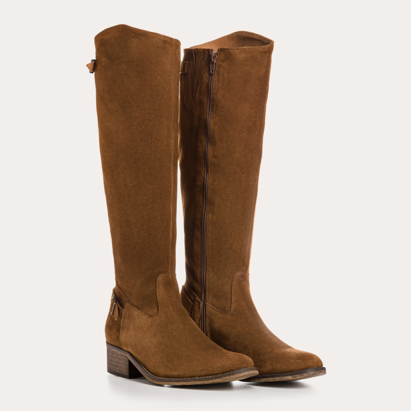 Bottes cavalières en cuir velours avec zip interne