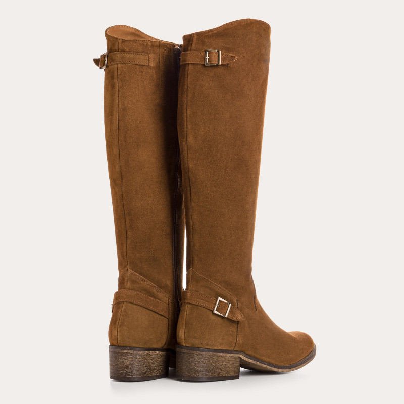 Bottes cavalières en cuir velours avec zip interne