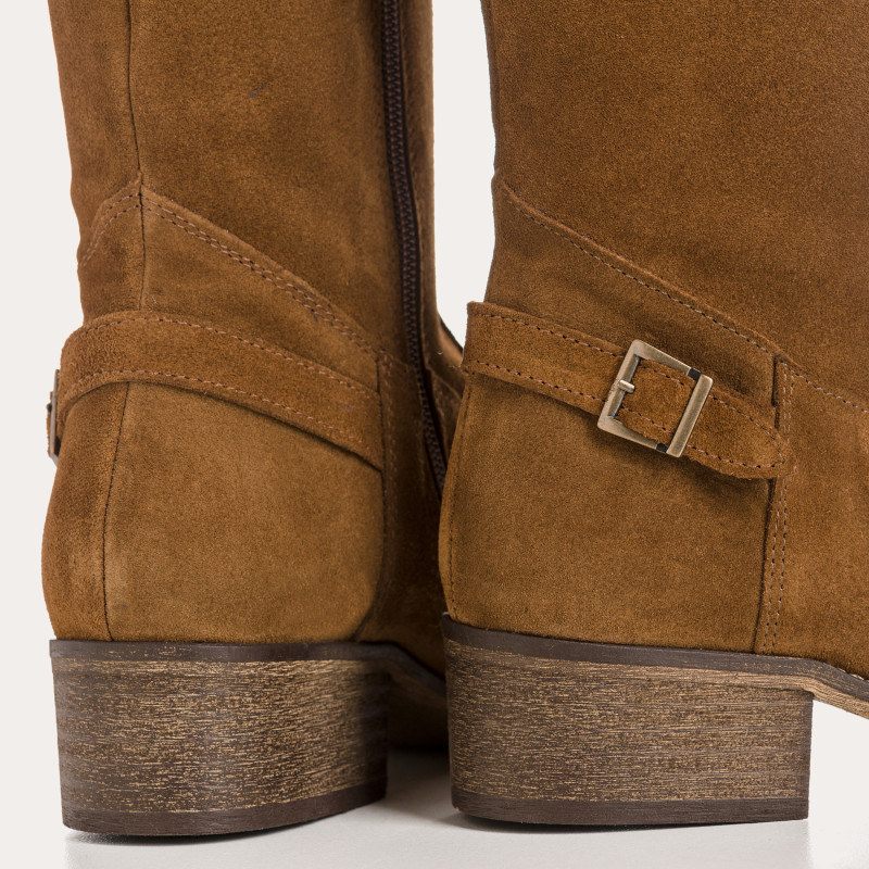 Bottes cavalières en cuir velours avec zip interne