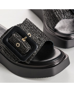 Sandales LANTANA - chaussures femme plateforme cuir macramé noir | REQINS