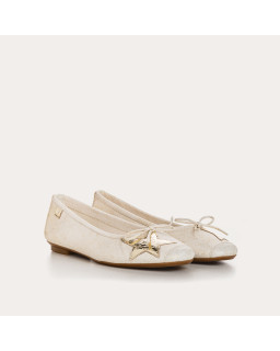 Ballerines HELLO - chaussures femme cuir pailleté beige doré | REQINS