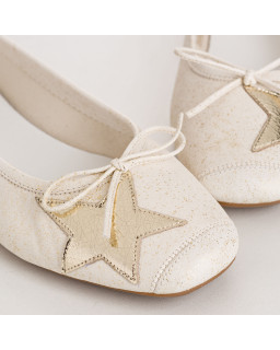 Ballerinas Hello - Golden Beige Sequined Woman Shoes | Reqins